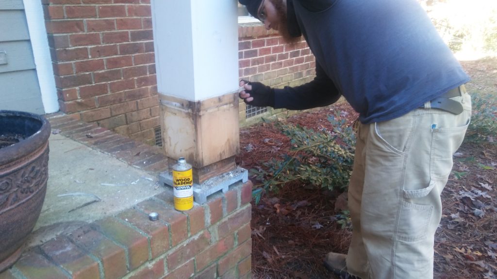 sealing soft areas of wood before repairing a column base